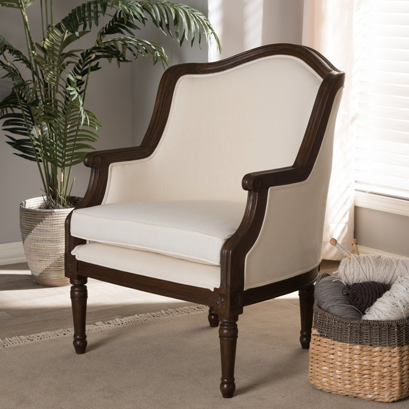 Fauteuil de 27,75 po Atanasio, Marron clair, Mélange de coton blanc