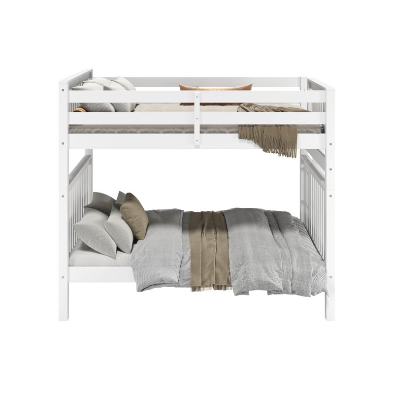 Treva Solid Wood Standard Bunk Beds Full over Full, 4 Step Ladder, White, White, Full over Full