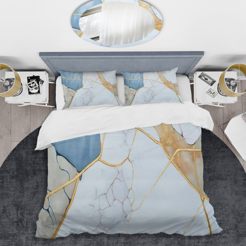Abstract Geode White I - Ensemble de housse de couette moderne - Microfibre de polyester