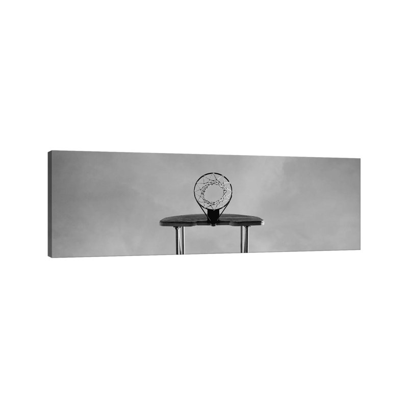 Low Angle View Of A Basketball Hoop - Wrapped Canvas Panoramic Print, 30.48 cm H x 91.44 cm W x 1.91 cm D