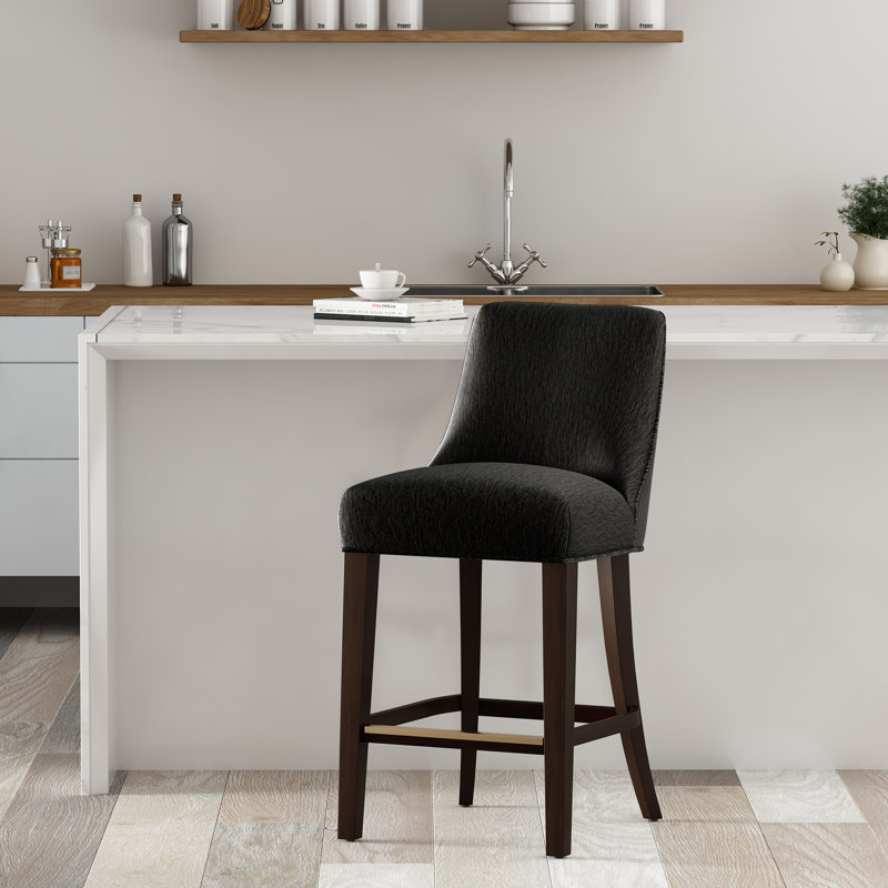 Beever Modern Chenille Upholstered Rubberwood Bar Stool, Counter Stool (27.4" Seat Height), Forest Green