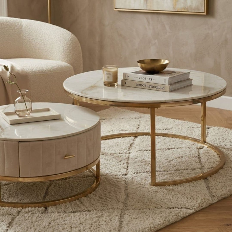 Coffee Table, Cream/Gold
