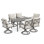 Ensemble repas de patio en métal 7 pièces Urbanease avec 6 chaises pivotantes, coussins beiges et trou pour parasol