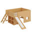 Lit mezzanine bas en bois avec tablettes de rangement et glissade-490474880