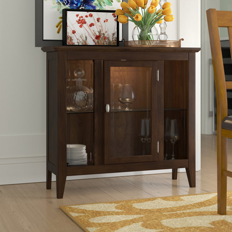 Vitrine d'entrée en bois massif avec lumière intérieure, Chêne chocolat