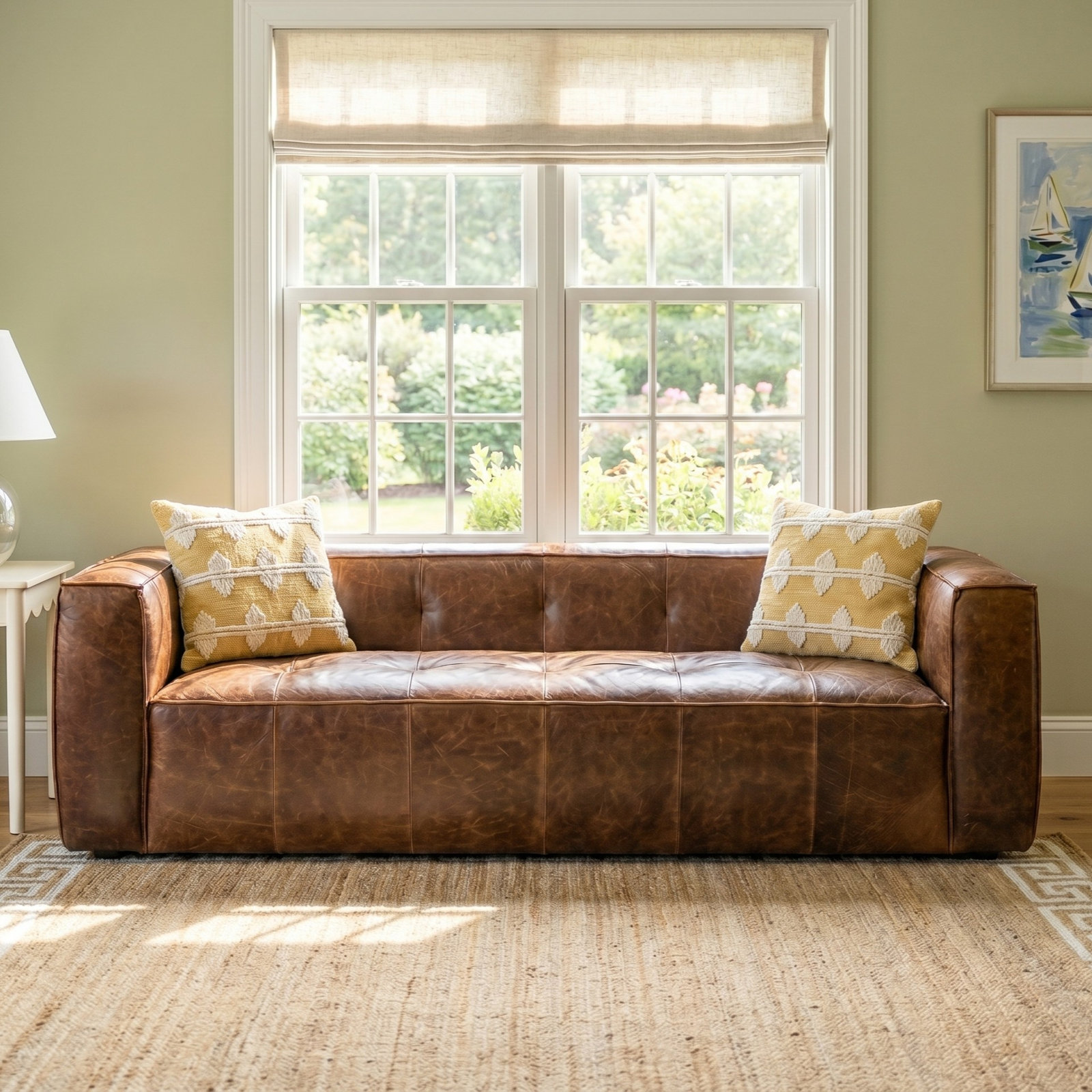92" Genuine Leather Sofa, Chocolate Brown Genuine Leather