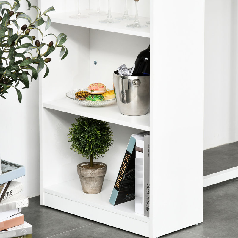 Table de salle à manger à hauteur de comptoir avec tablettes de rangement, idéale pour la cuisine et les espaces de vie, White Stylish 3 White, Room By