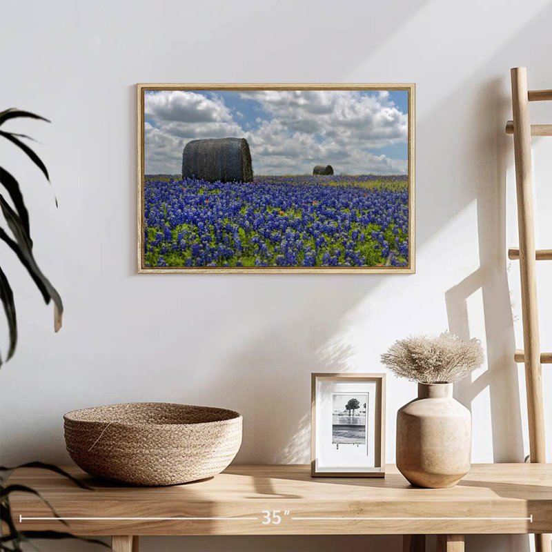 Texas Bluebonnets, 19 po x 13 po, Cadre flottant en bois naturel