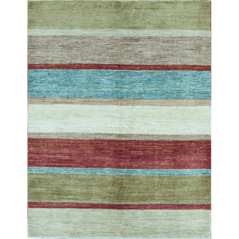 Tapis vert, rouge et bleu noué à la main de haute qualité