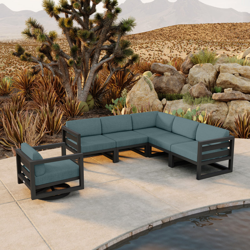 Avion 6 Piece Sectional Set With Swivel, Slate, Cast Silver Sunbrella®