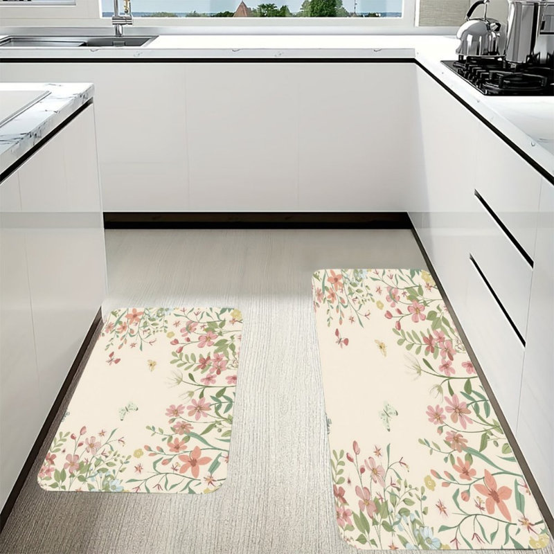 Tapis de cuisine beige Wildflower, paquet de 2, pour la cuisine et la chambre à coucher
