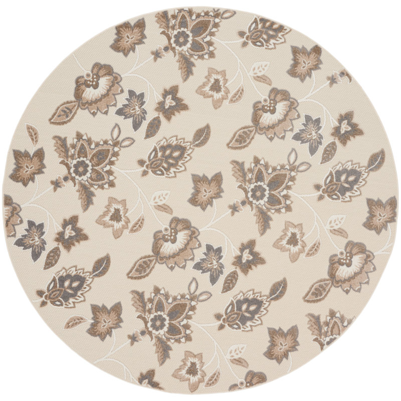 Aloha  Floral Beige Indoor/Outdoor Area Rug, Round 7'10"