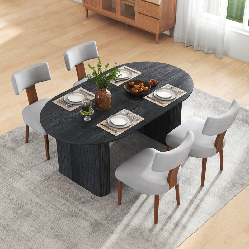 Ensemble de table de salle à manger extensible Modern Farmhouse, 5 pièces: table, 4 chaises, Gris, Noir