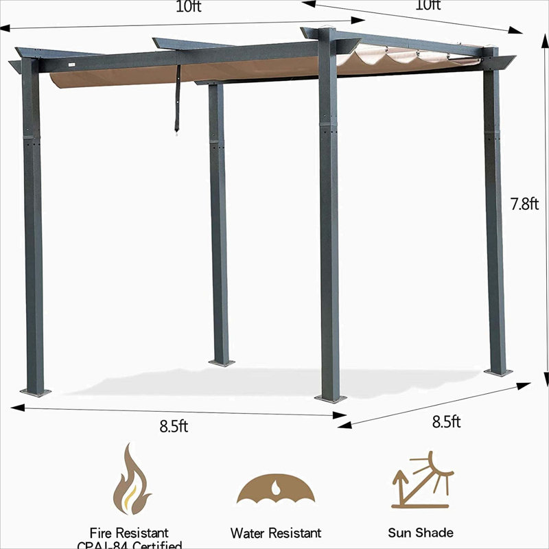 Outdoor Retractable Pergola With Weather-Resistant Canopy Aluminum Garden Pergola Patio Grill Gazebo For Courtyard, Brown