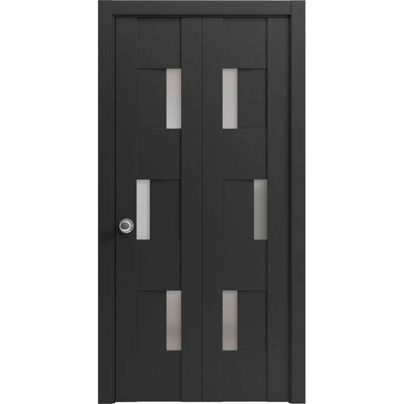 Portes pliantes en bois givré Sete, Noir, 84 po x 96 po