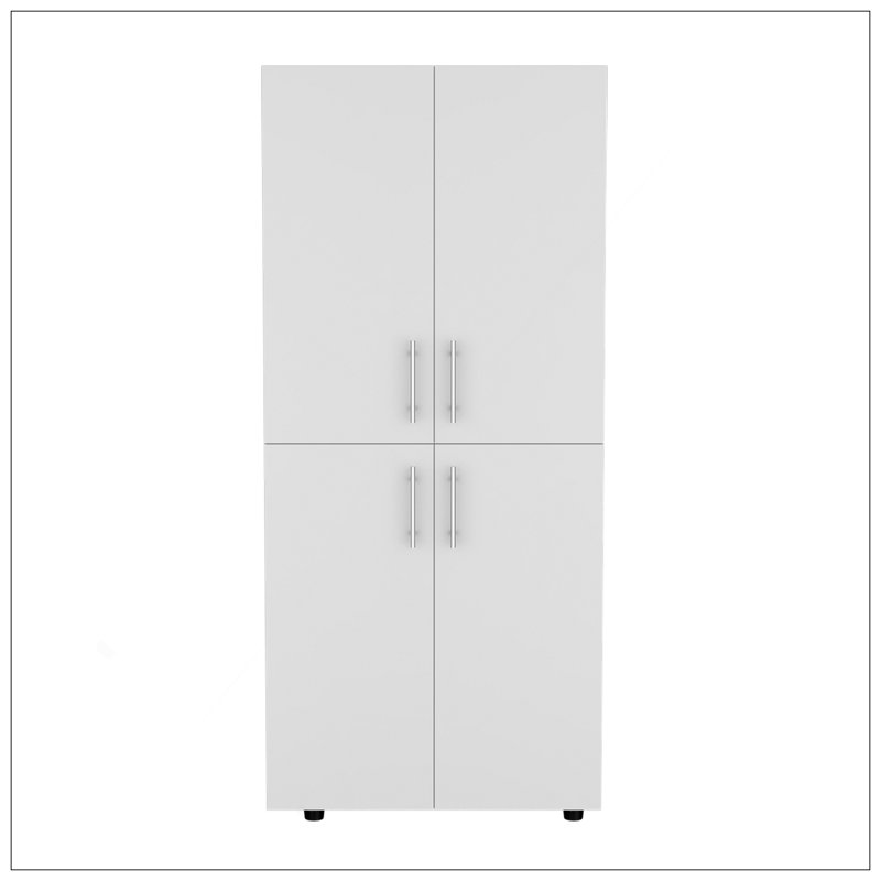 Armoire Hazel en mélamine avec 2 portes, 4 tablettes et 2 barres à vêtements, Blanc