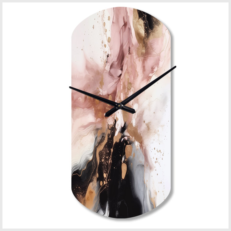 Or rose rose texture I - horloge cylindrique en métal, impression d'horloge murale asymétrique moderne, Petit