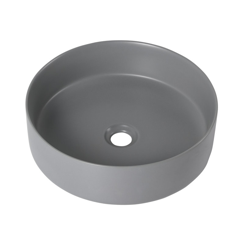 16" Ceramic Circular Vessel Bathroom Sink, Matte Light Gray