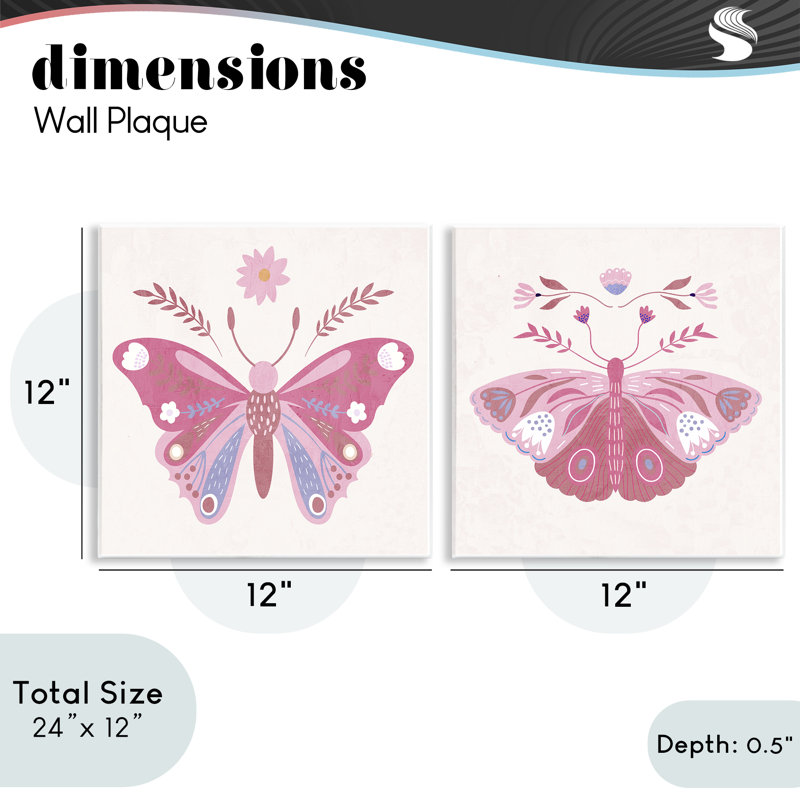 Ensemble de 2 plaques murales Pink Folk Butterflies, design par Kim Allen