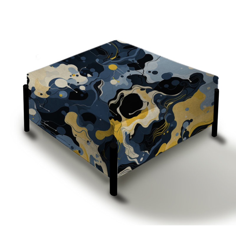 Bleu et jaune encre liquide sérénité - grand repose-pieds carré abstrait