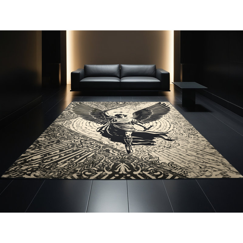 Tapis beige ornemental lavable à la machine Bartow, 5 x 7