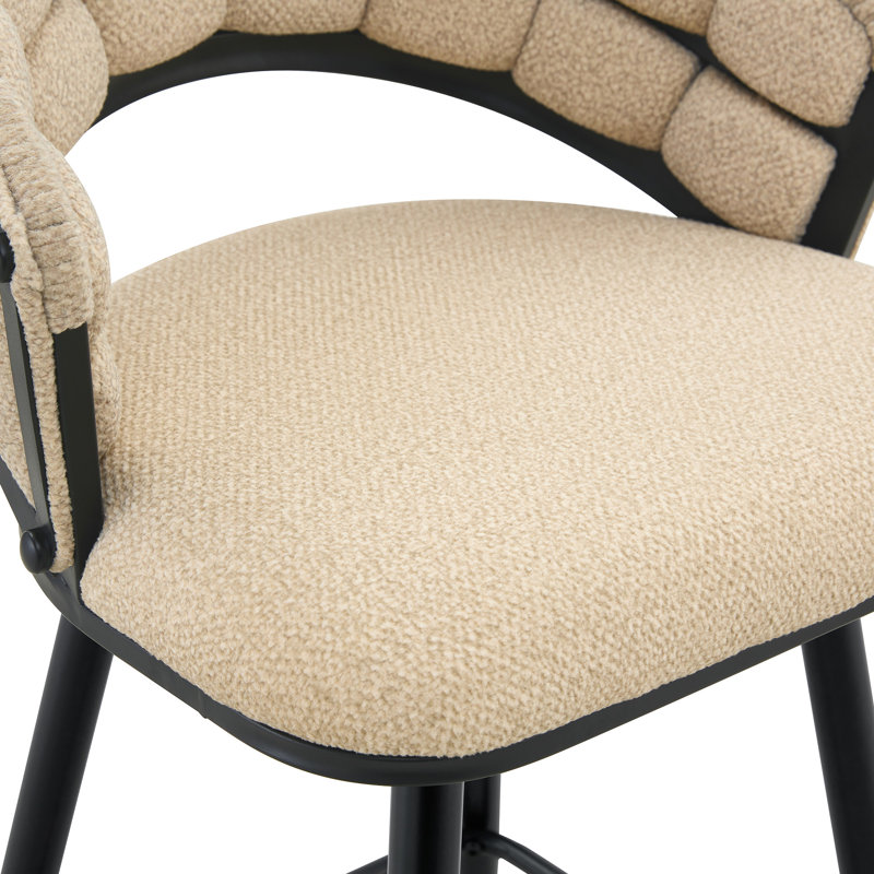 Ensemble de 2 tabourets de bar en velours avec pieds en fer noir, tabourets de comptoir modernes pour îlot de cuisine, Beige