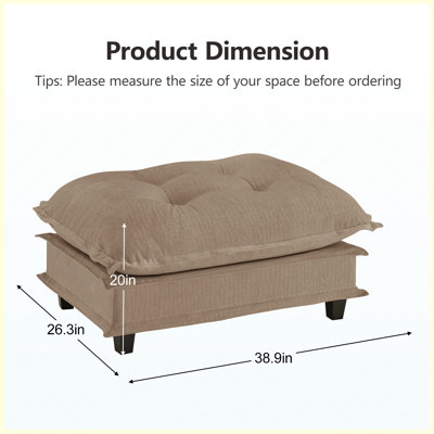 73" Light Coffee Chenille Upholstered Ottoman, Modern Footrest & Extra Seating for Living Room, Bedroom, Large Spaces
