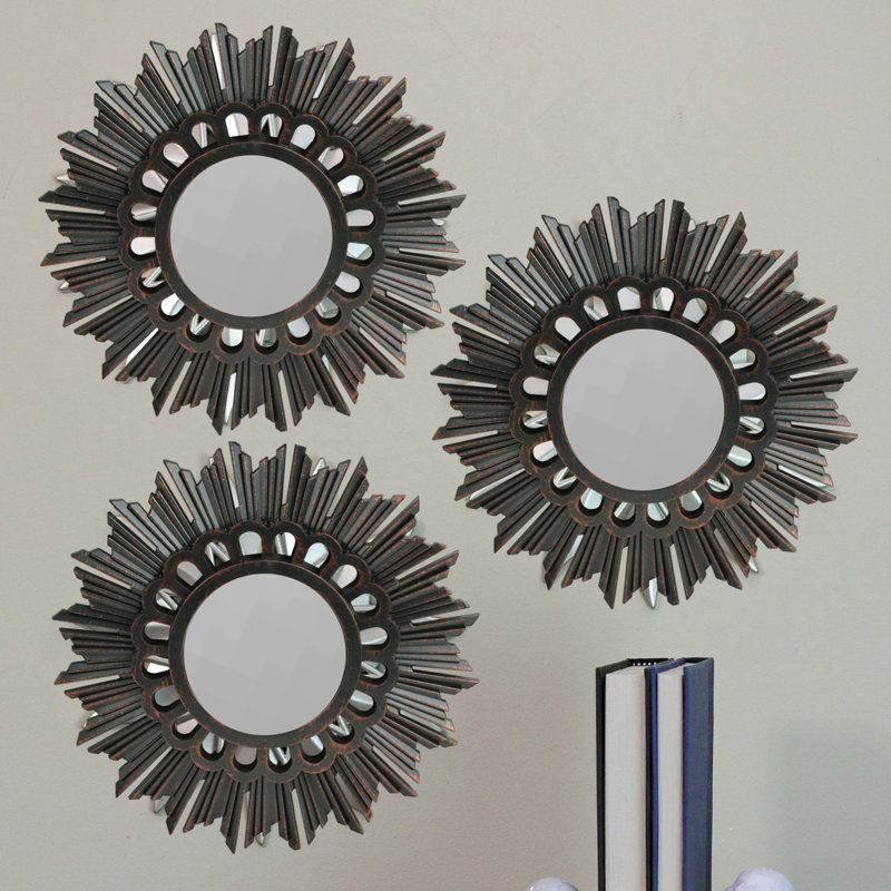 Miroir mural floral rond en bronze brossé 9,5 po