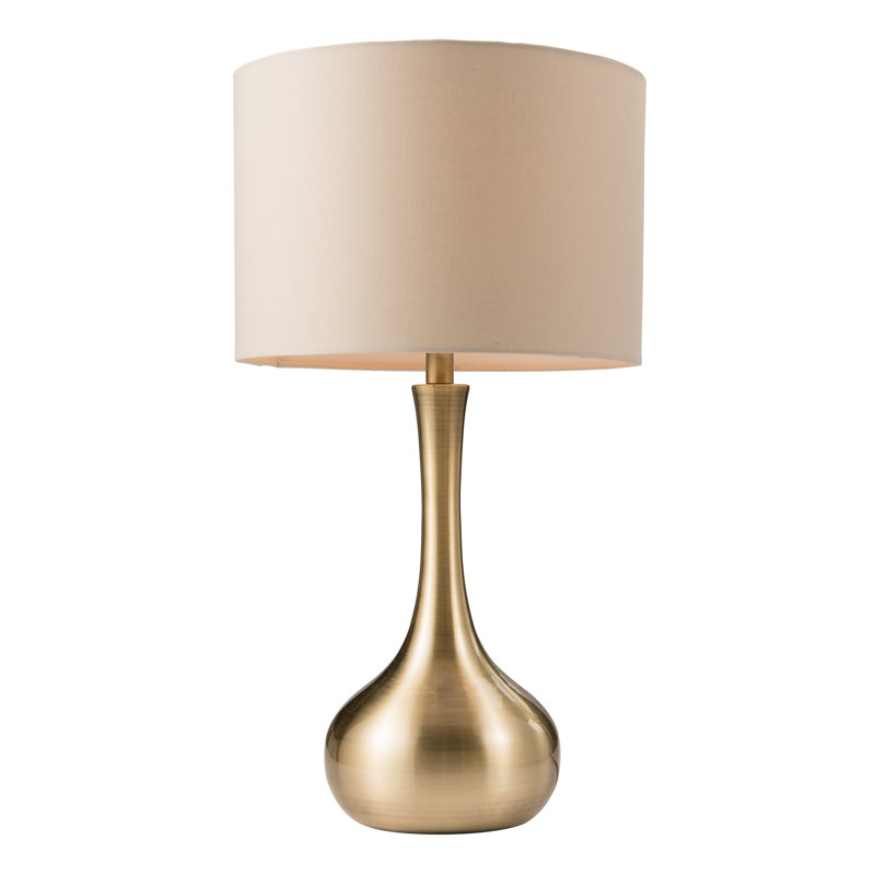 Teneyck Metal Table Lamp, Soft Brass Base/Taupe Shade