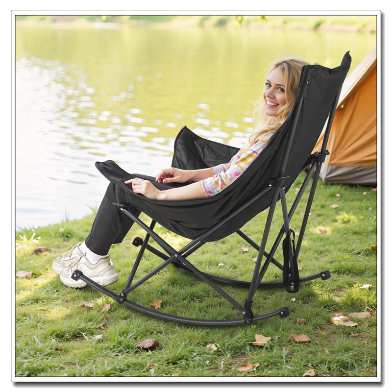 Chaise de camping portative pliante à bascule pliante avec porte-gobelet
