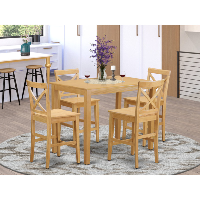5 Piece Kitchen Counter Set Includes a Rectangle Dining Room Table and 4 Dining Chairs, Oak, 5 Pieces: 1 Table, 4 Chairs