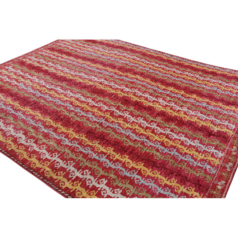 Rug & Kilim’S Tribal Style Rug In Red With Colorful Geometric Stripes