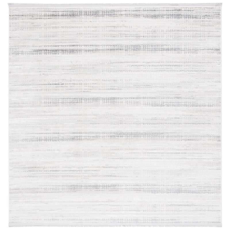 Tapis en polypropylène tissé à la machine en ivoire / gris, Carré 6 pi 7 po