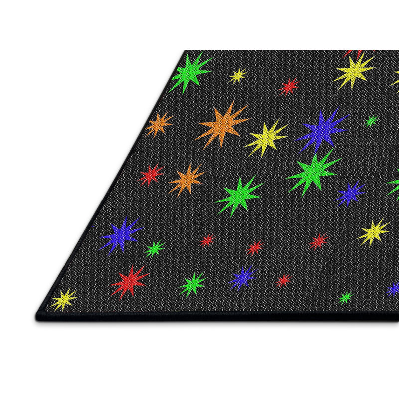 Tapis noir/bleu/rouge à motifs, Rectangle 4 pi x 6 pi