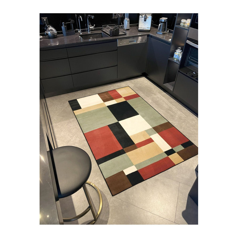 Washable Rectangular Checkered Multicolor Patterned Decorative Area Rug