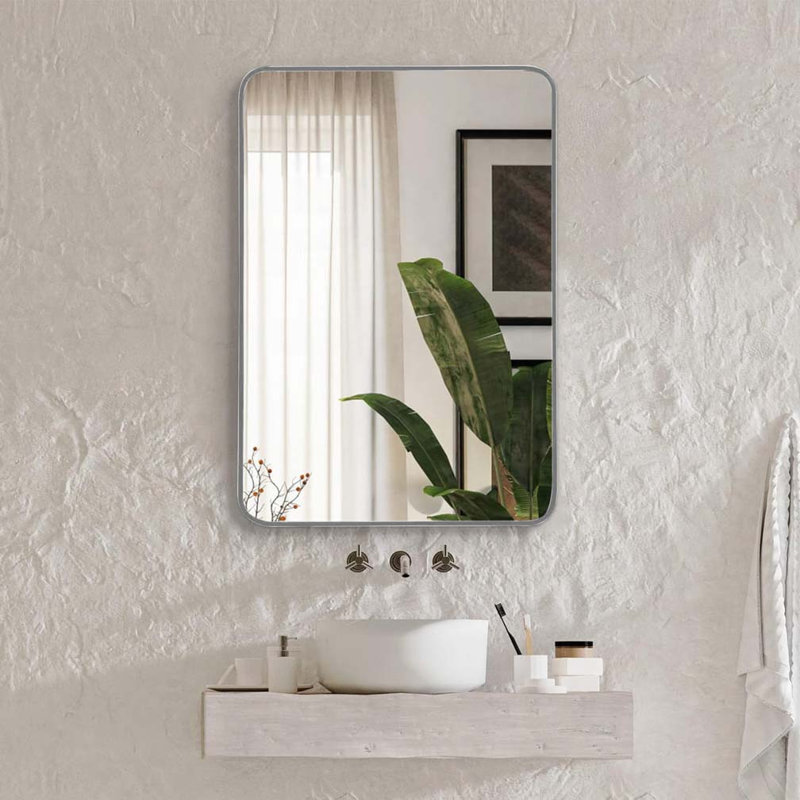 Miroir mural mural 22 po x 30 po pour salle de bain, Argent argent, 30 po x 22 po