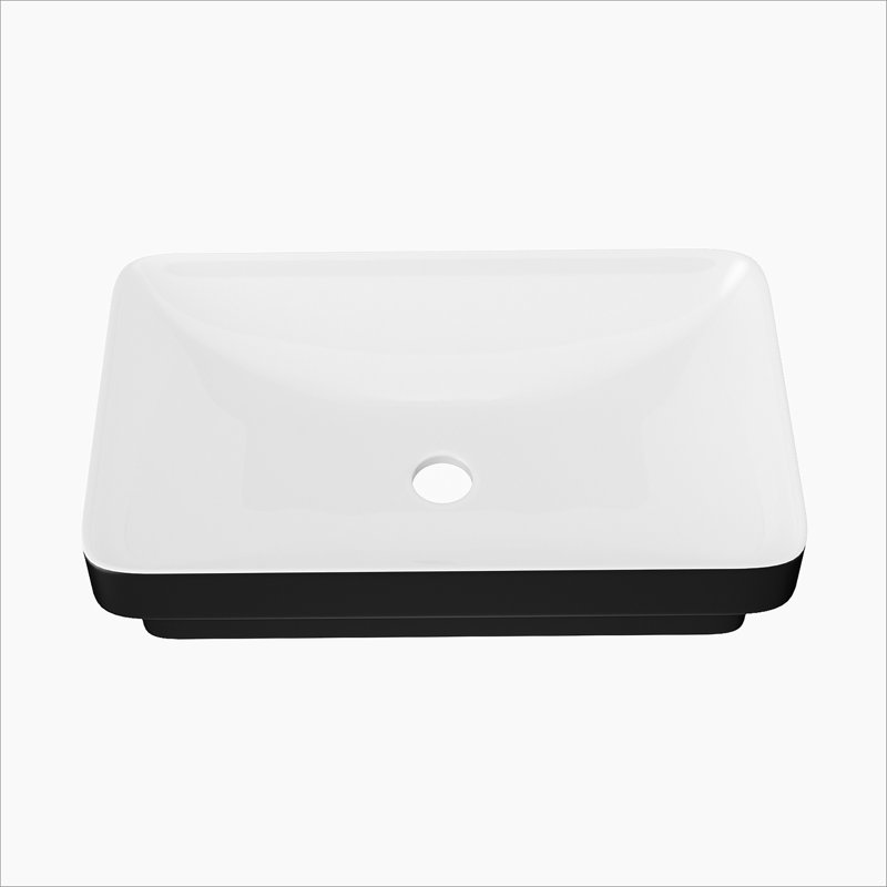 19"x12" White & Black Semi-Recessed Ceramic Bathroom Sink - Countertop Vessel Design
