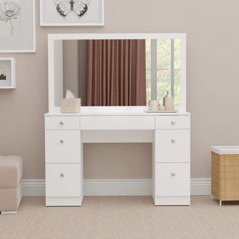 Mirsad White 7-Drawer Makeup Vanity Table - Elegant Dressing Table - W46.4"