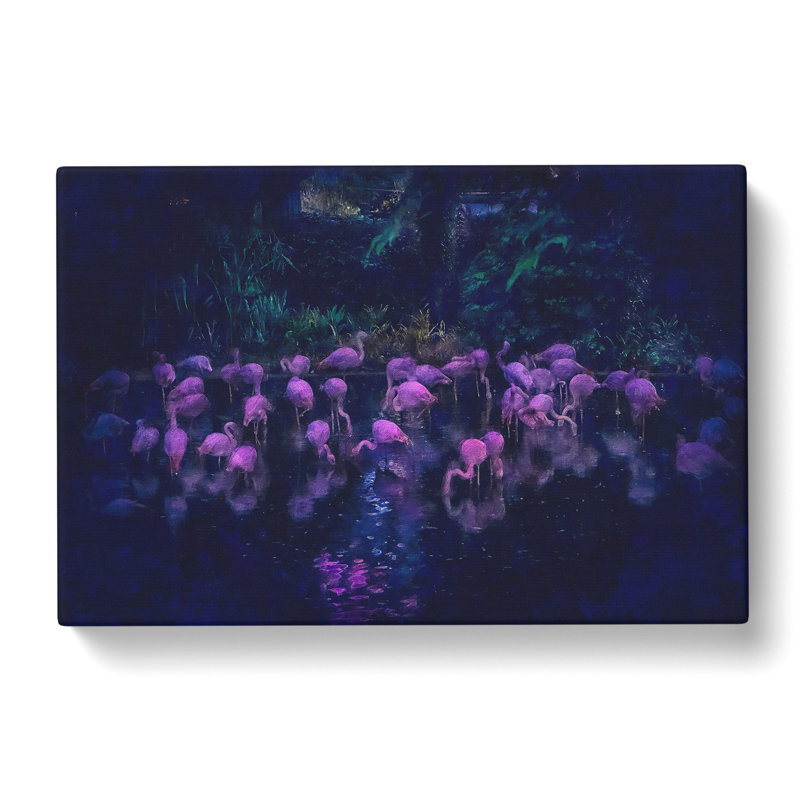 Neon Flamingos - Wrapped Canvas Print, 40cm H x 60cm W x 3cm D