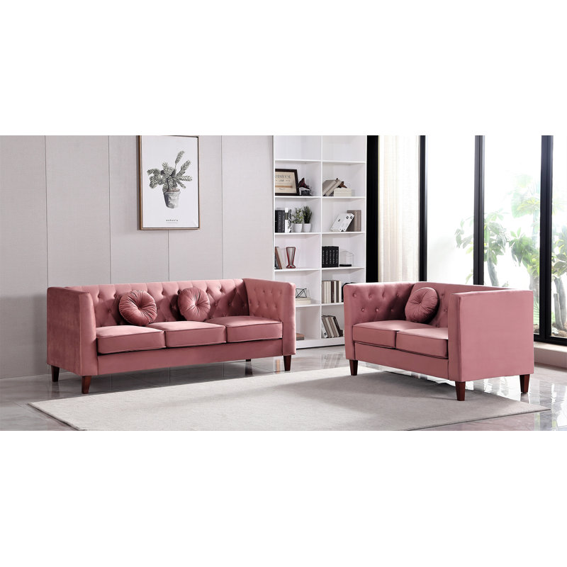 Ensemble de salon 2 pièces Dobbie, Velours rose
