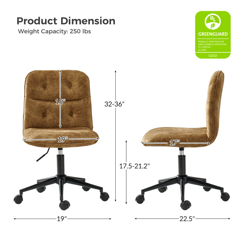 Samar Upholstered Armless Swivel Task Chair with Tufted Back, Brown