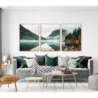 Parc national de l'Acadie, ensemble de 3 très grandes affiches aquarelles, montagnes, art mural sur toile