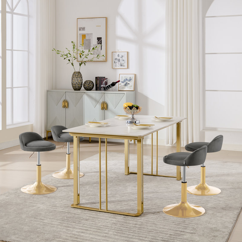 Sunizona Upholstered Adjustable Height Counter Stool with Metal Frame, in Grey, Golden