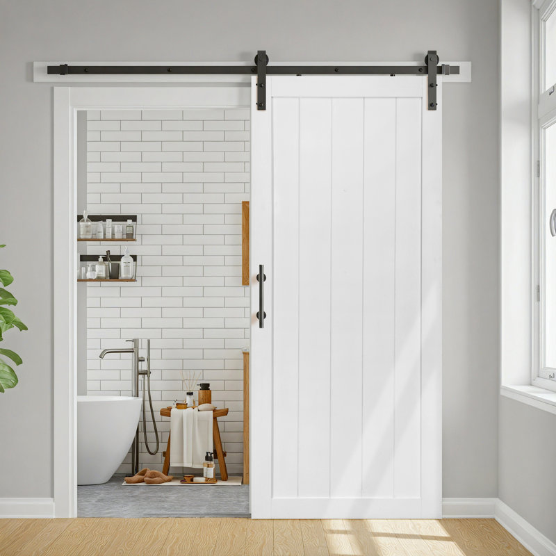 Porte de grange coulissante Cottage, 84 po x 42 po, Blanc, 1