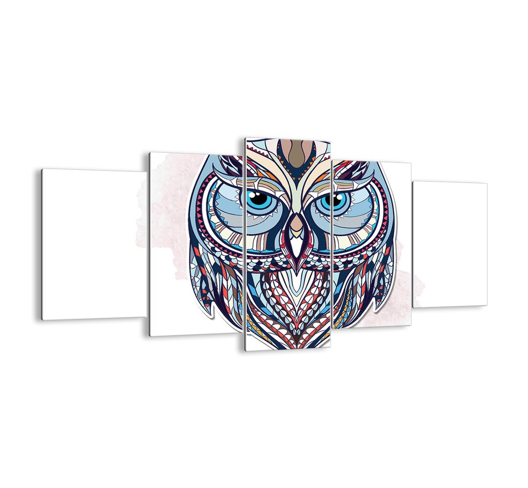 5-tlg. Glasbilder-Set - Grafikdruck „A Sophisticated Ornamental Owl”