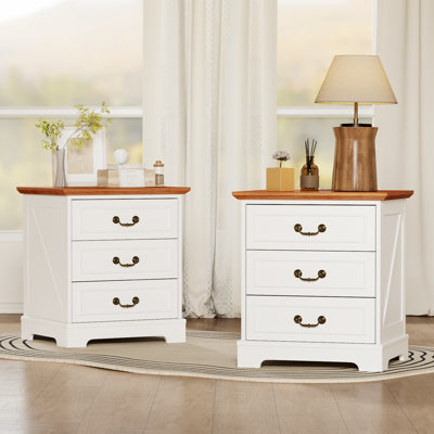 Nightstand With Charging Stand & 3 Drawers(Set Of 2)