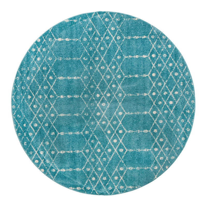 Sierra Geometric Area Rug, Round 7'10", Teal Blue