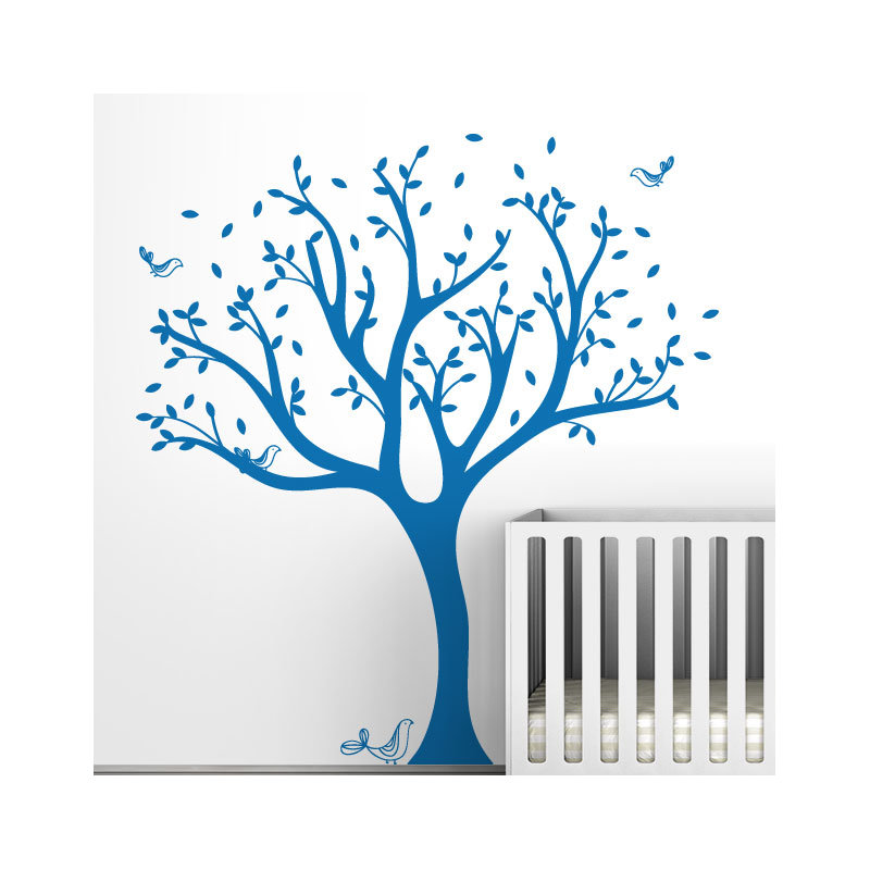 Décalcomanie murale arbre tweet, Bleu azur