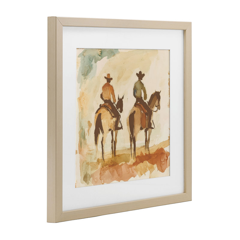 Western Watercolor Cowboys, impression sous verre encadrée à droite, design par Petal Prints Design, H 16 po x l 16 po