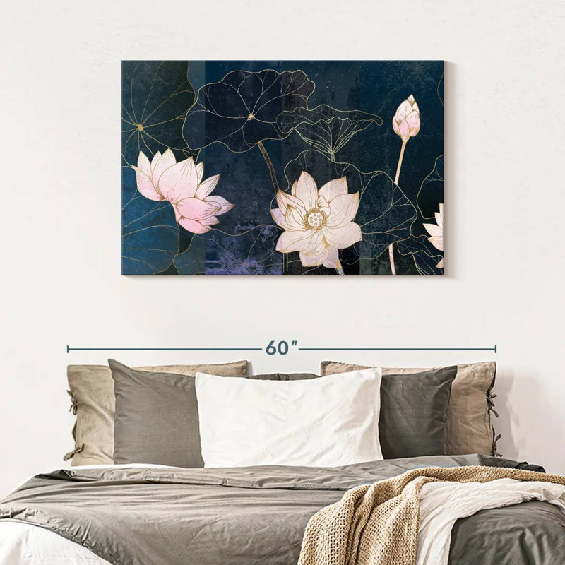Fleurs de lotus texturées, reproduction sur toile, H 30 po x l 45 po x P 1,25 po